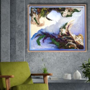The Horizon of Roots – large original mixed media wall art, 80 x 64 cm framed sculptural artwork with natural textures, available for sale in Ireland.