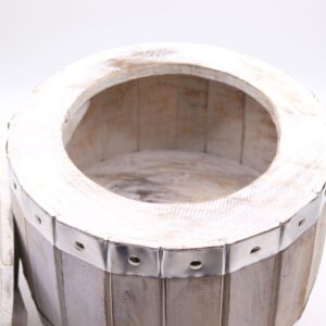Beer Barrel Storage Stool Ireland – rustic whitewash wood barrel stool with hidden storage, ideal for home bars and garden rooms. Fast Ireland delivery.