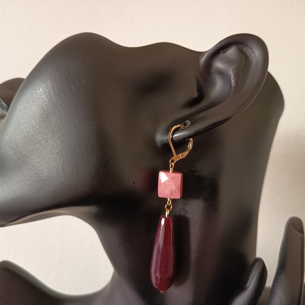 Faceted Rhodonite & Wine Quartz Drop Earrings | Pink & Burgundy Gemstone Dangle Earrings | Statement Earrings - Image 3