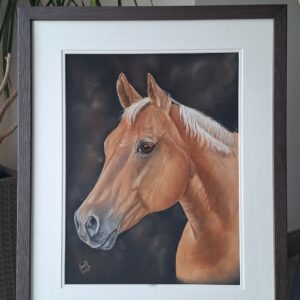 Original palomino horse artwork Ireland – framed soft pastel equine wall art, realistic horse portrait, statement wall art Ireland