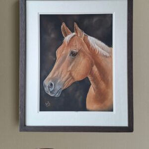 Original palomino horse artwork Ireland – framed soft pastel equine wall art, realistic horse portrait, statement wall art Ireland