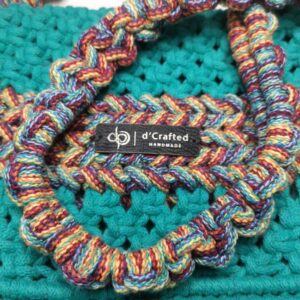 Handmade macrame fringe shoulder bag Ireland colourful cotton cord boho style with braided strap and bead detail