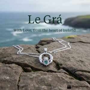 Sterling silver Claddagh pendant with emerald CZ, hallmarked in Dublin. A meaningful Irish Galway gift symbolising love, loyalty & friendship – ideal for communion, confirmation & birthdays.